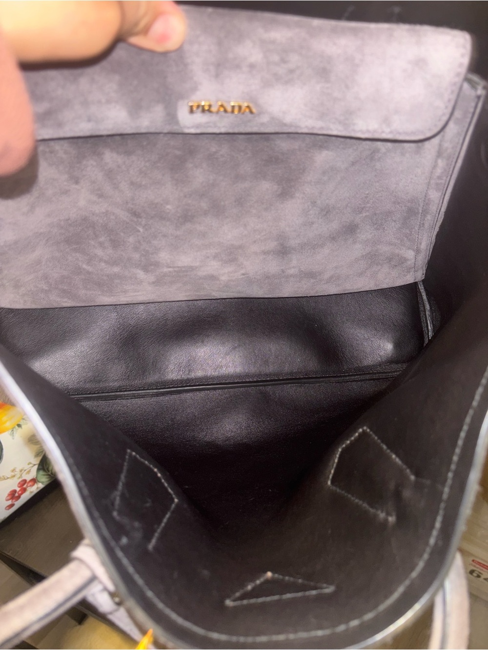 Prada Suede Tote in Charcoal Gray with Gold Hardware - Picture 3 of 4